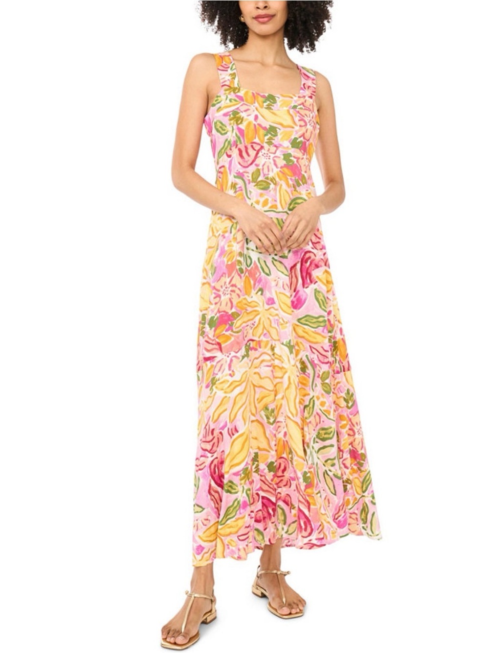 Vince Camuto Pink, Yellow & Green Floral Maxi Dress